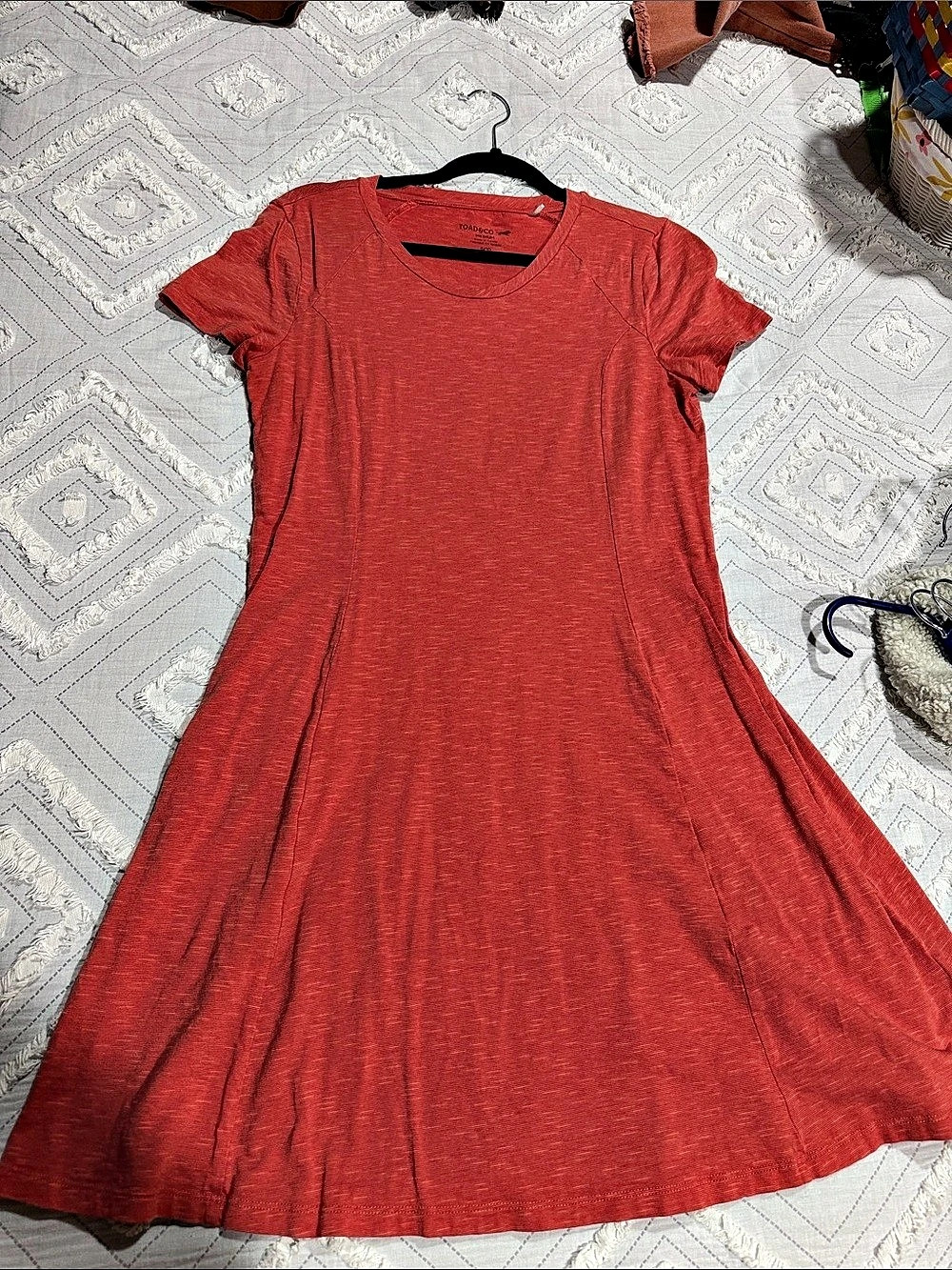 TOAD&CO Windmere II Short Sleeve Dress Red/ Orange Maxi Medium
